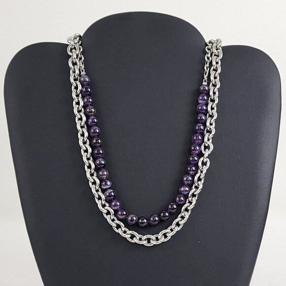 Lia Sophia Layered Amethyst Convertible 5 pc Necklace Sterling Silver - Picture 3 of 16